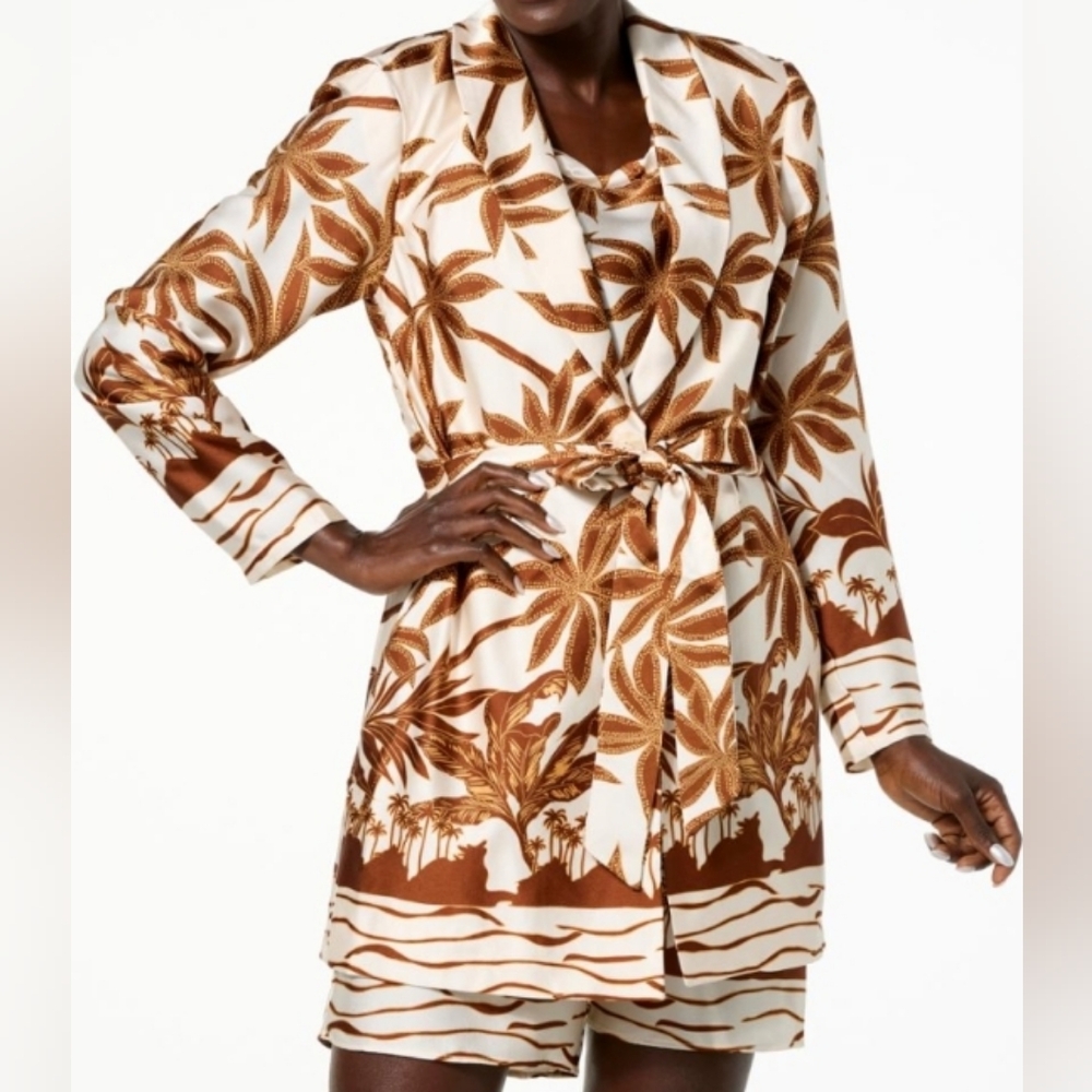 G by Giuliana Black Label Tropical Brown Palm Tree Jacket Size XLP New